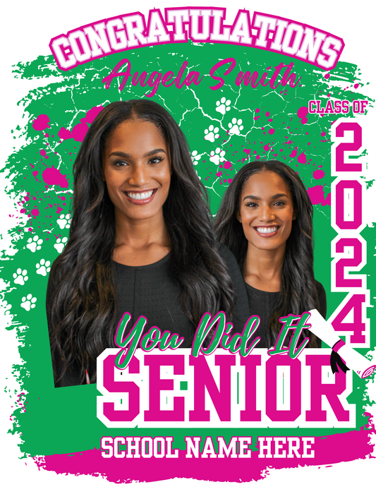 CANVA Single editable Graduation template (pink/green) (edit in Canva only)