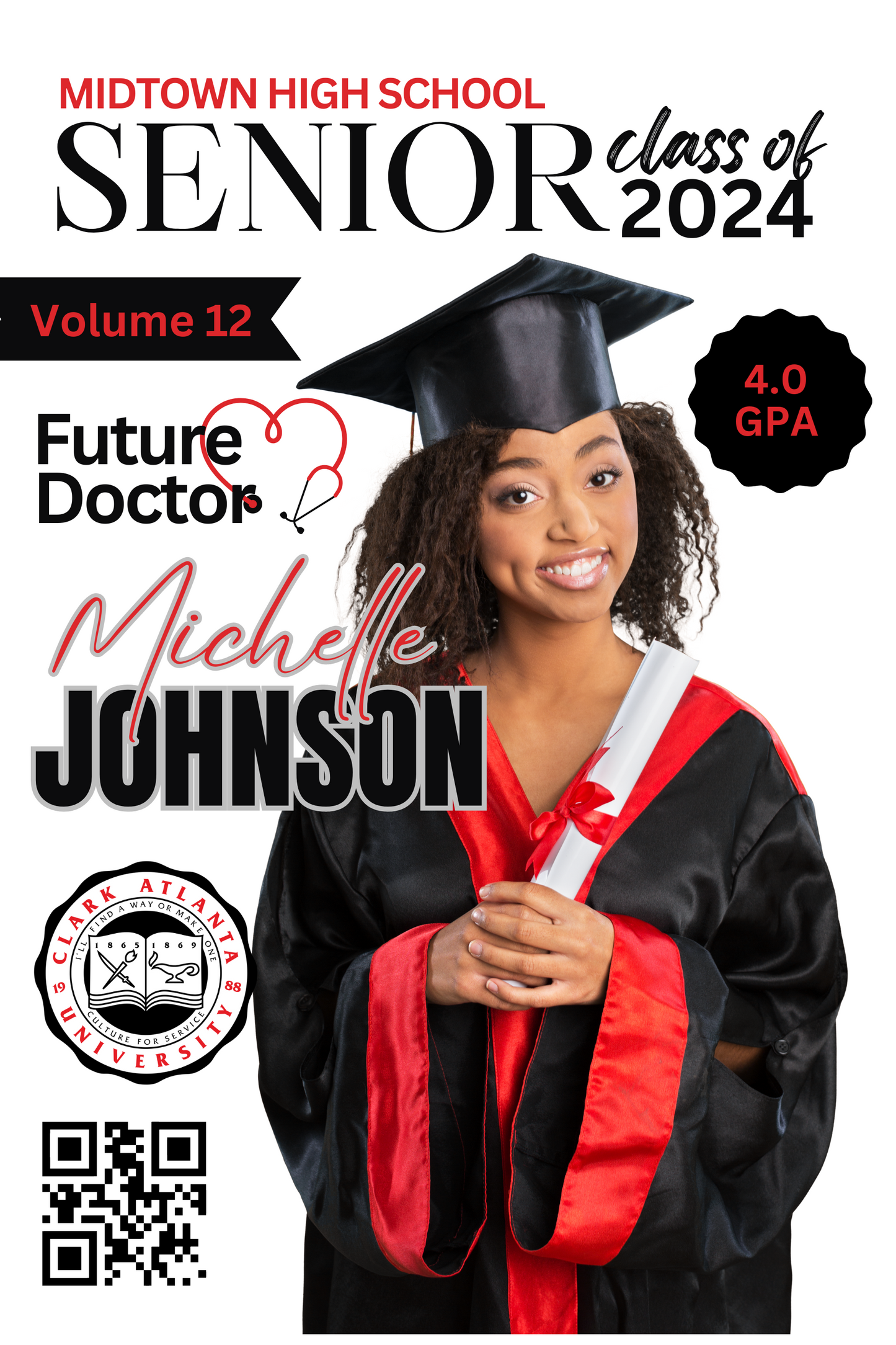 CANVA single editable Graduation magazine cover template (red and black) (edit in Canva only)